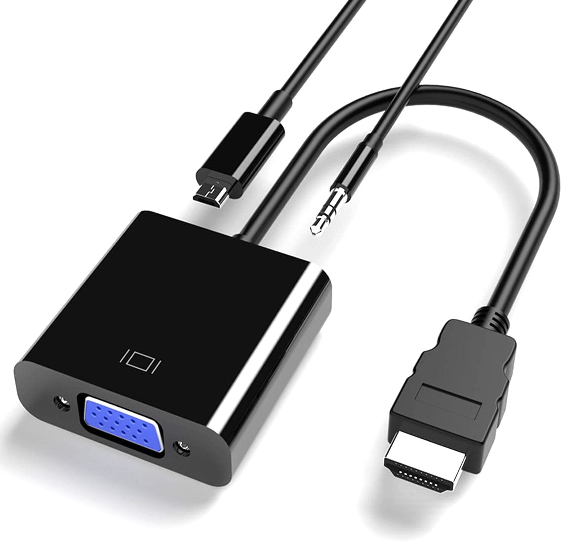 HDMI to Adapter, Cuxnoo HDMI-VGA 1080P Converter with 3.5mm Audio Jack and USB Supply for HDMI Laptop, PC, PS4, Blue Ray Raspberry Pi, Xbox to VGA Monitor, Projector and